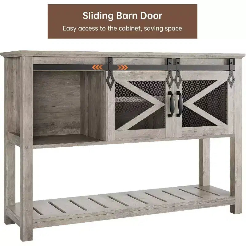 Farmhouse Entryway Console Sofa Table 46 Narrow Accent Table with Sliding Barn Doors &amp; Storage Shelves, Ideal for Foyer or Living Room Decor