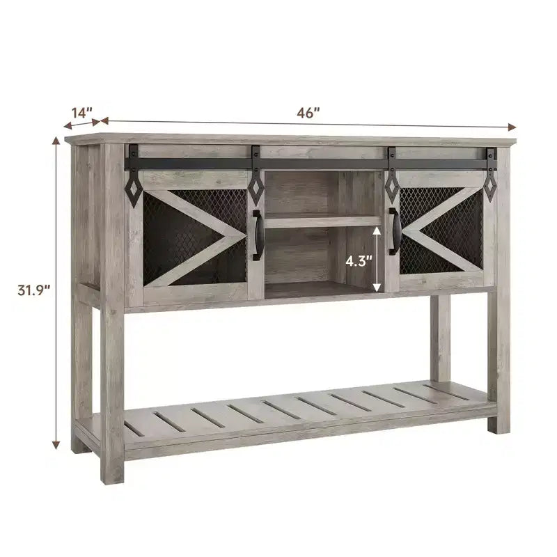 Farmhouse Entryway Console Sofa Table 46 Narrow Accent Table with Sliding Barn Doors &amp; Storage Shelves, Ideal for Foyer or Living Room Decor